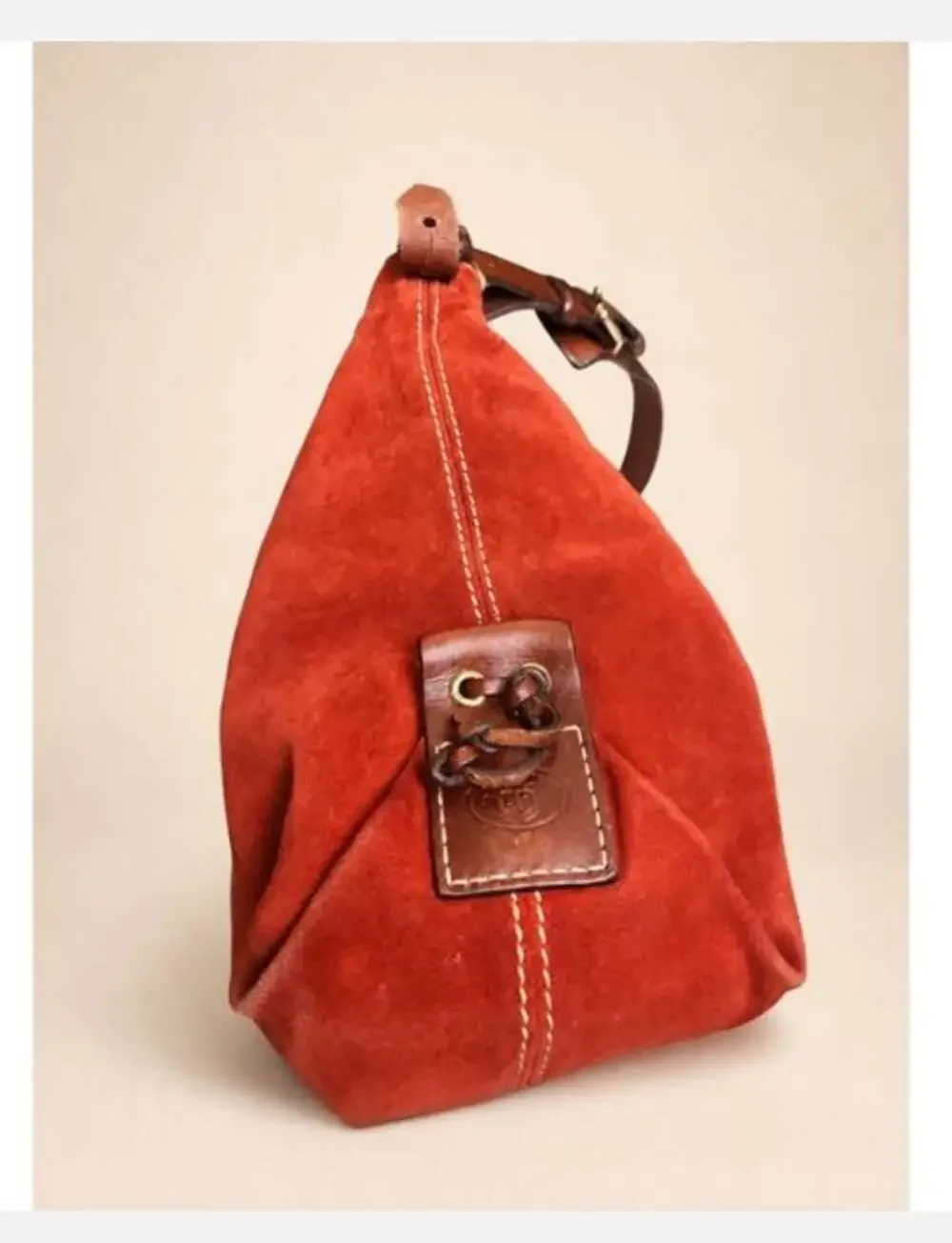 Dooney & Bourke Red Suede Hobo Shoulder Bag with Brown Leather Trim
